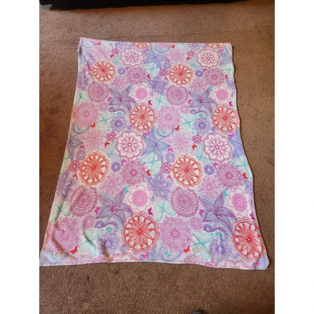 Piper Kids Mandala Butterfly Floral Plush Fleece Throw Blanket 50x60 Purple Pink